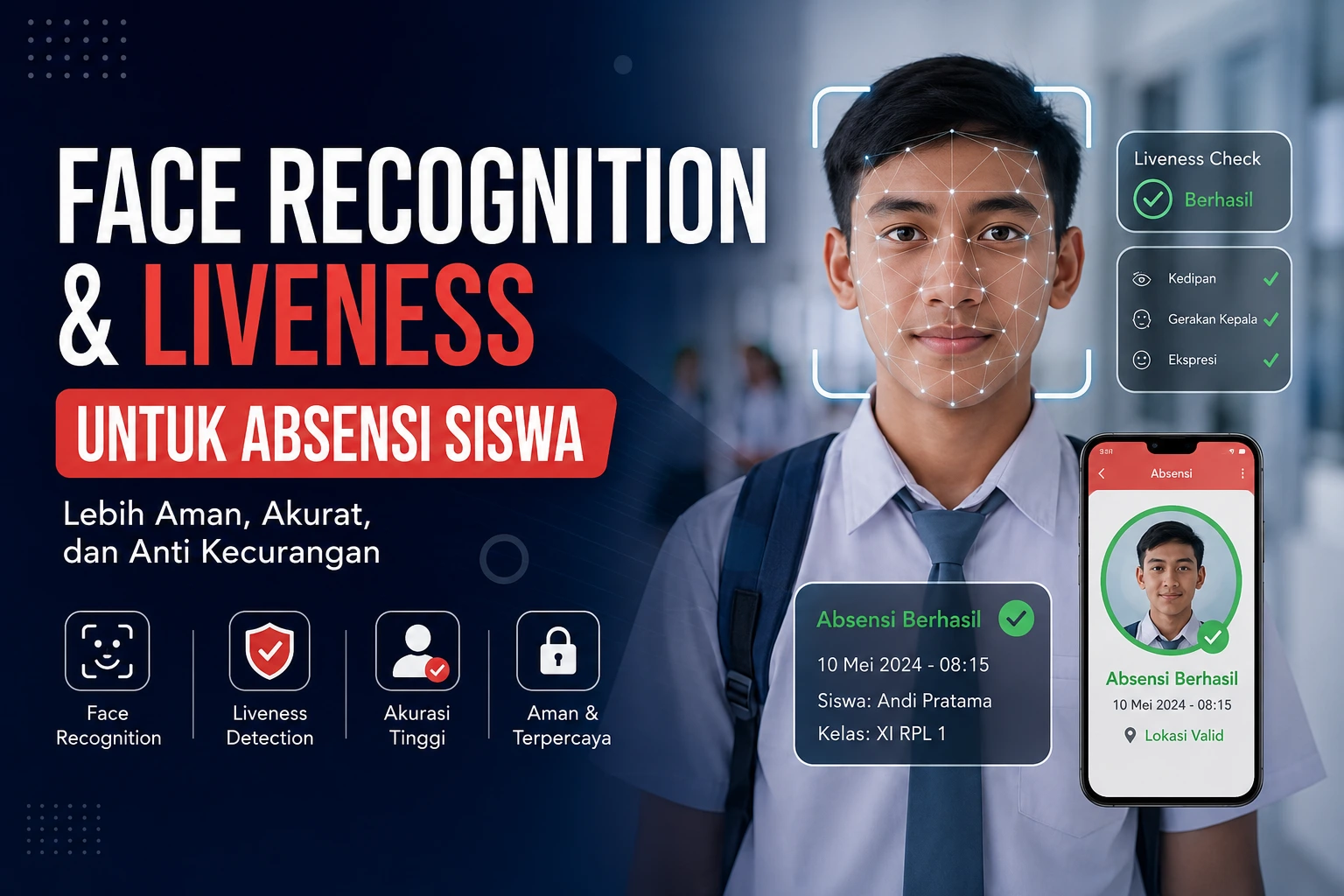 Thumbnail face recognition dan liveness untuk absensi siswa dengan gaya visual SiHadir.